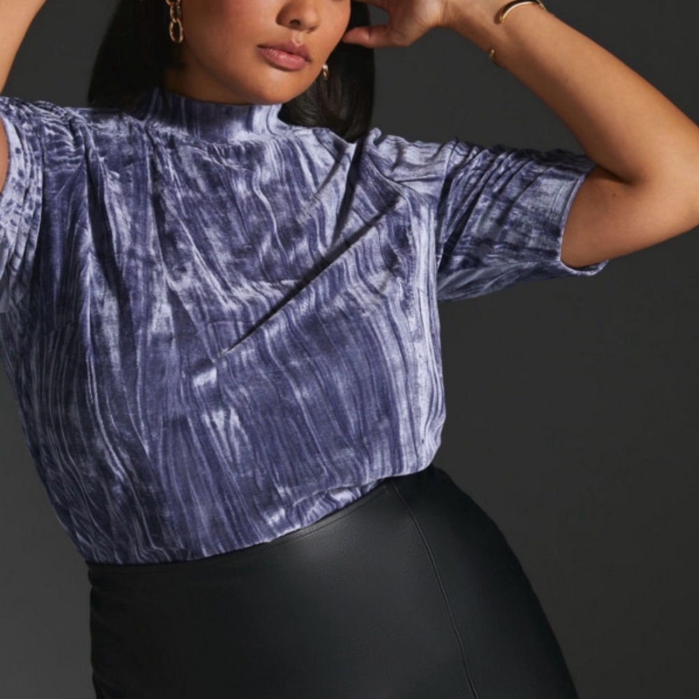 NWT Pilcro by Anthropologie Velveteen Mock Neck Top - Picture 13 of 16